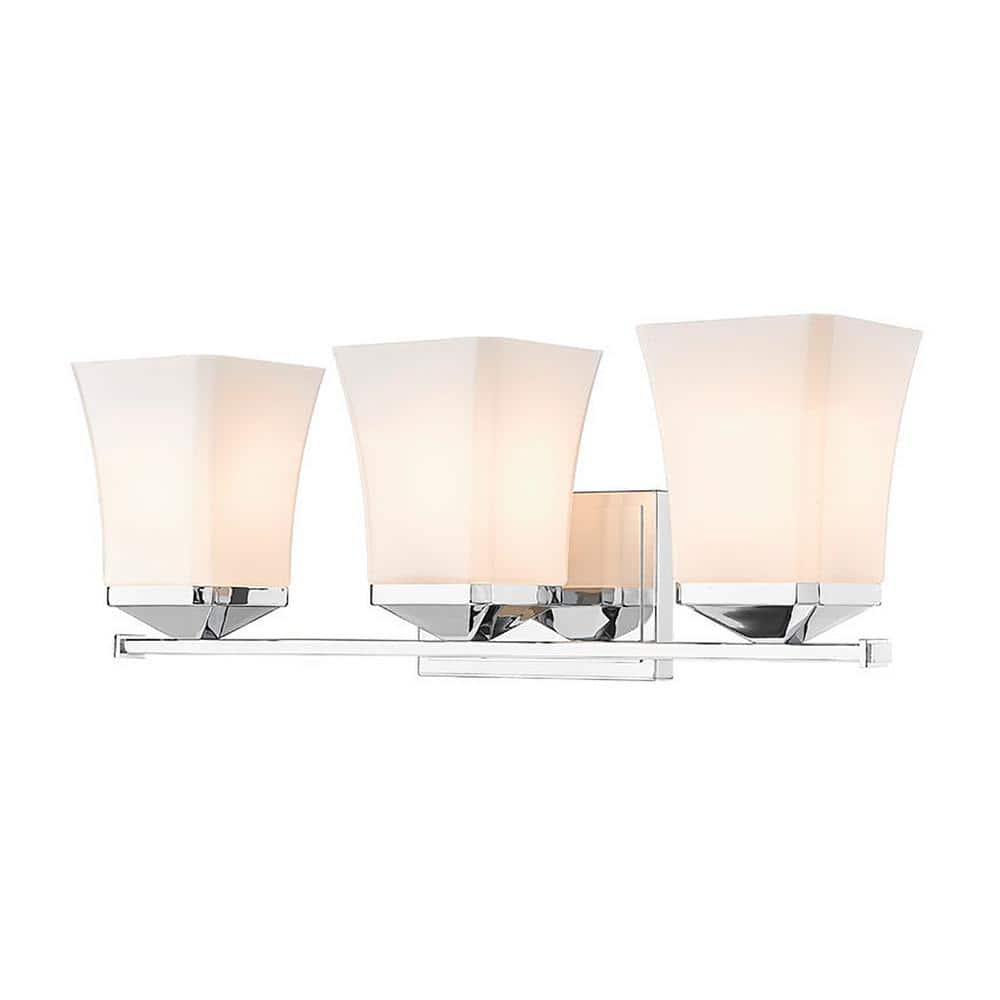 Darcy 22 in. 3-Light Chrome Vanity-Light with Etched Opal Glass Shades