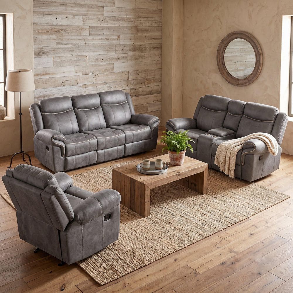 Furniture of America Amelia 3-Piece Warm Gray Faux Leather Manual