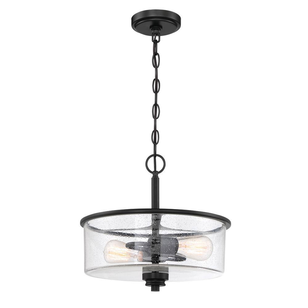 Flat Black 13" Drum Shade Semi-Flush Mount Light with Clear Glass