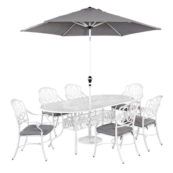HOMESTYLES Floral Blossom White 7-Piece Patio Dining Set with Umbrella