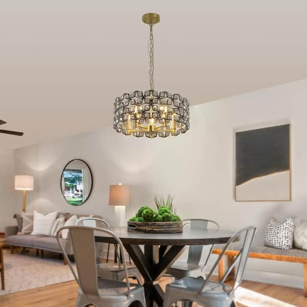 Modern Brass Gold Island Chandelier Light 3-Light Round Chandelier Light  with Ceramic Flowers