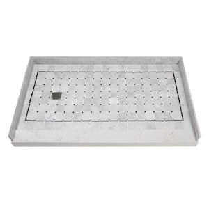 Pre-Tiled 60 in. L x 36 in. W Alcove Shower Pan Base with Left-Hand Drain in White Square