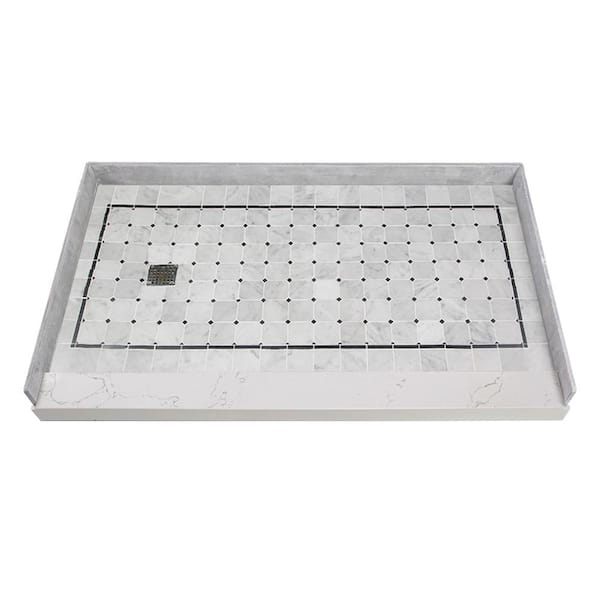 Transolid Pre-Tiled 60 in. L x 36 in. W Alcove Shower Pan Base with Left-Hand Drain in White Square