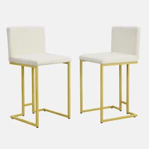 25.8 in. Mid-Century Modern Gold Metal Counter Height Bar Stools with Back Set of 2