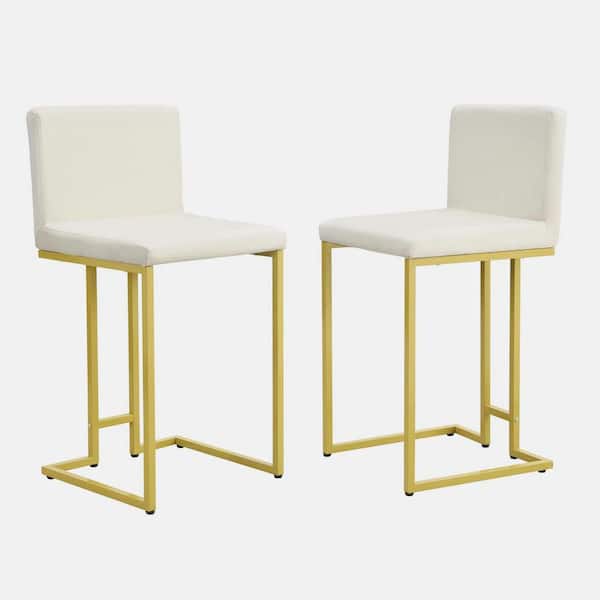 wetiny 25.8 in. Mid-Century Modern Gold Metal Counter Height Bar Stools with Back Set of 2