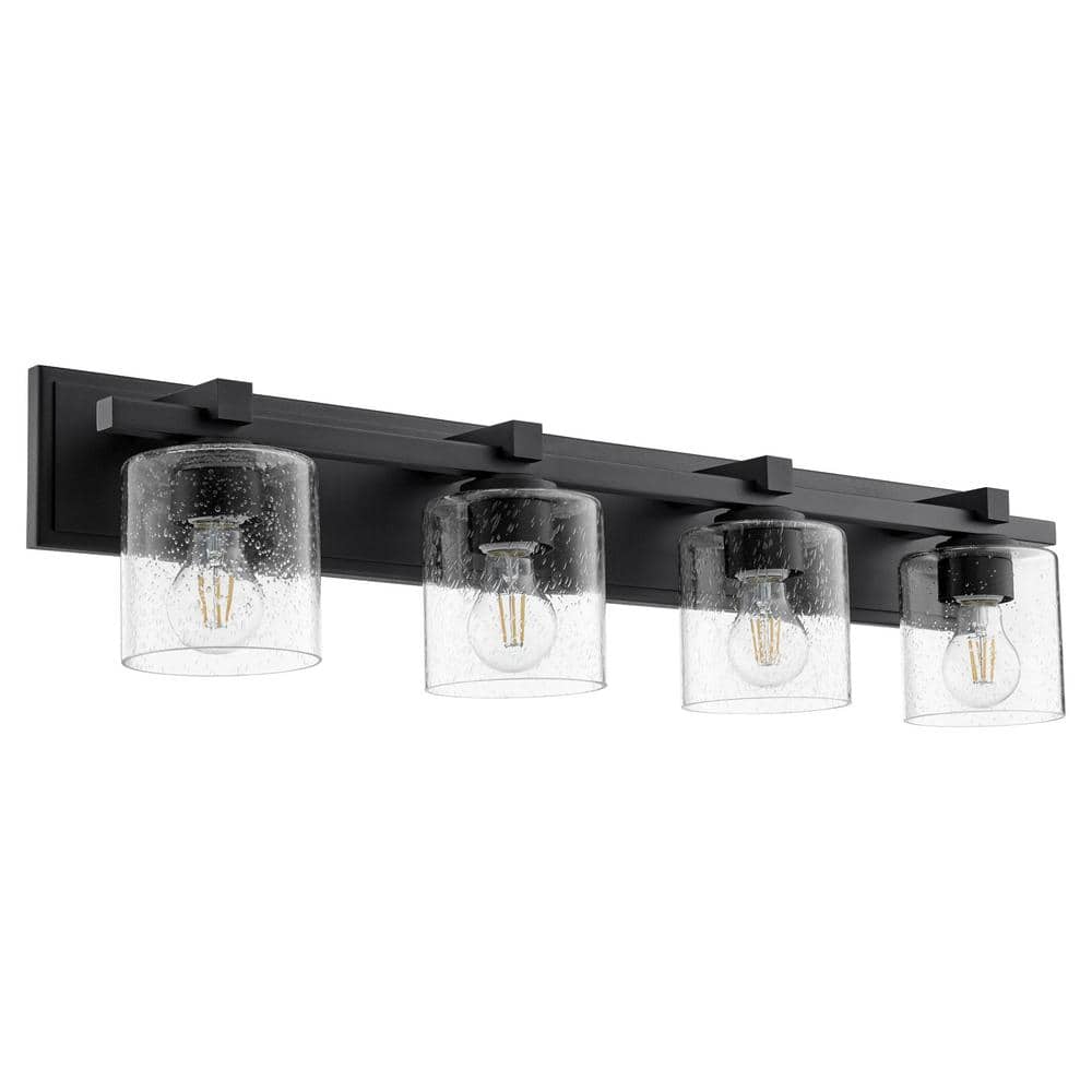 Kaplan, 33 in. W 4-Lights, Textured Black Fixture Color Finish Vanity Light with Seeded Glass Shades price history on PriceWatchPro