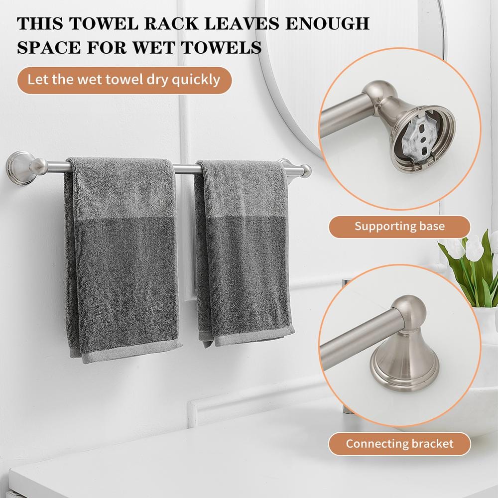 Brushed Nickel 24-Inch Wall Mounted Towel Bar