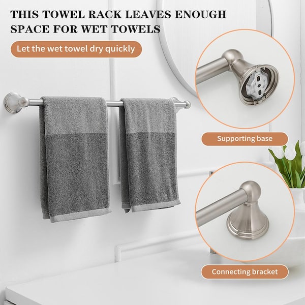 24 in. Wall Mounted Towel Bar in Brushed Nickel