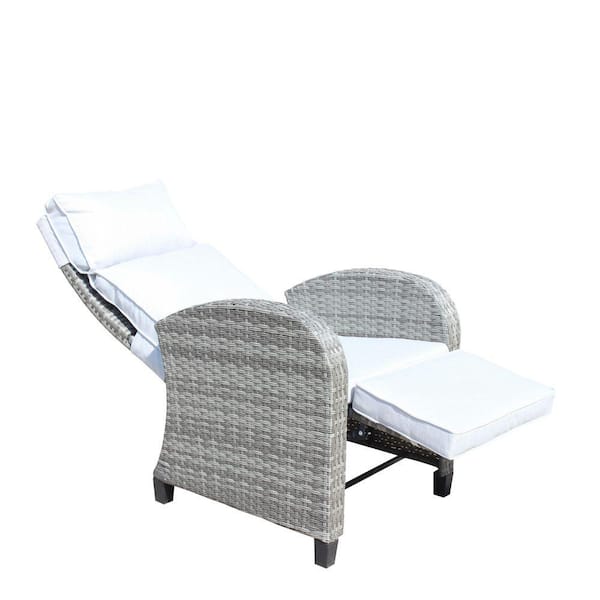 Grey PE Wicker Outdoor Recliner Chair with Adjustable Backrest and All-Weather Cushions-250 lbs. Capacity 1-Piece Set