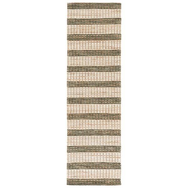 Martha Stewart 2 ft. x 8 ft. Natural/Green Coastal Casual Striped Runner Rug