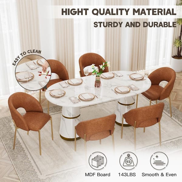 Boyel Living 7-Piece White Marble Counter Top Dining Table Set
