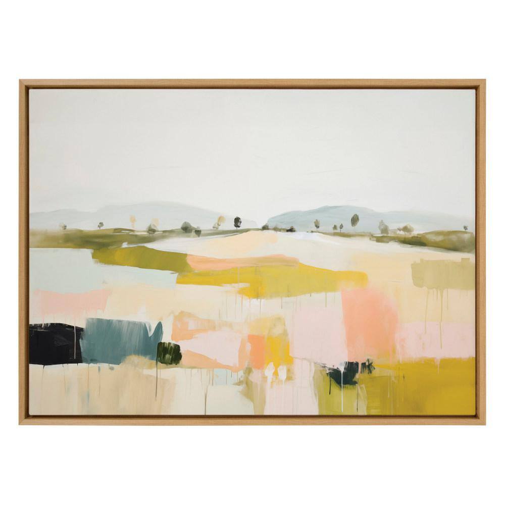 Sylvie Quaint Vista I Framed Abstract Landscape Canvas in Natural Wood Frame