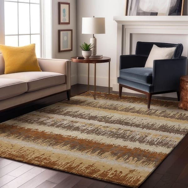 Mayfield Premium Machine Washable Abstract AMF1013 Mocha 5 ft. x 7 ft. 6 in. Area Rug