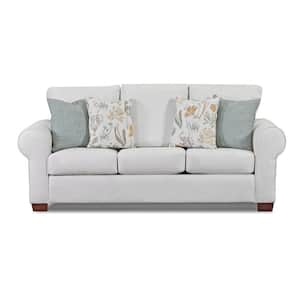 Beaujardin 88 in. Wide Round Arm 100% Polyester Transitional Rectangle Sofa with 4 Pillows in Off White