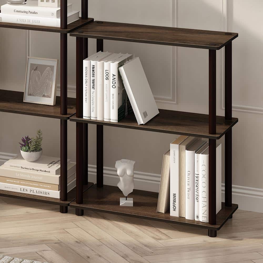 Columbia Walnut and Black Adjustable 3-Tier Wood Shelf