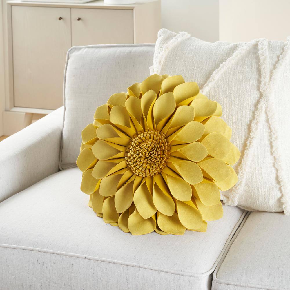 Suedette Yellow Flower Round 14" Throw Pillow
