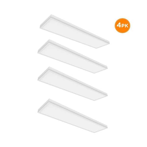 4-Pack PIVOT 4 ft. x 12 in. LED Flush Mount Ceiling Light, 4500LM, 55W, Selectable 3000K 4000K 5000K, Dimmable, White