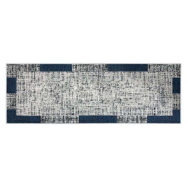 SUSSEXHOME Border Design Gray-Black-Blue 20 in. x 59 in. Cotton