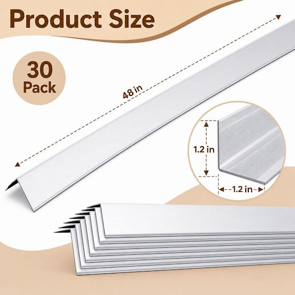 1.2 in. x 4 ft. Aluminum Wall Corner Guard Protectors with 90° for Edge Drywall Decoration, Silver (30-Pack)
