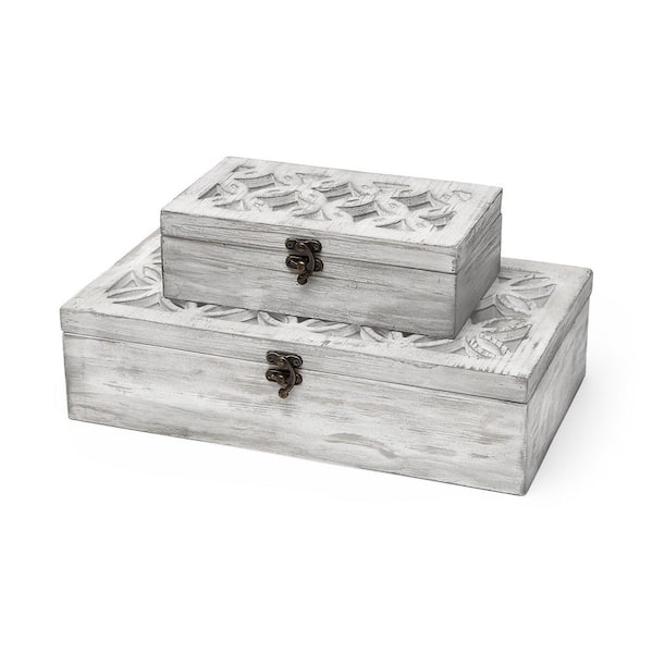 Mercana Floribundus Off-White Decorative Boxes (Set of 2)