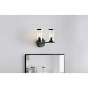 Loveland 10.5 in. 2-Light Black Bathroom Vanity Light Fixture with Clear Glass Shades