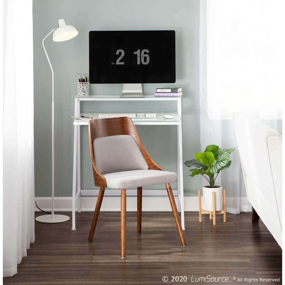 Scandinavian High Walnut & Grey Upholstered Wood Side Chair