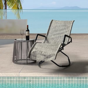 Aluminum Outdoor Patio 61 in. L Folding Reclining Single Chaise Lounge Chair, Gray