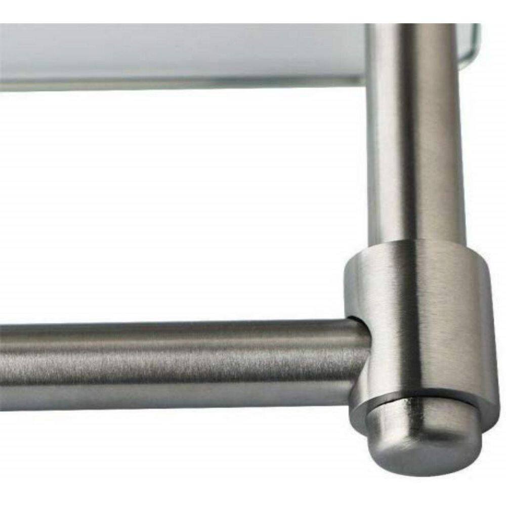 Brushed Nickel Glass and Steel Bathroom Shelf with Towel Bar