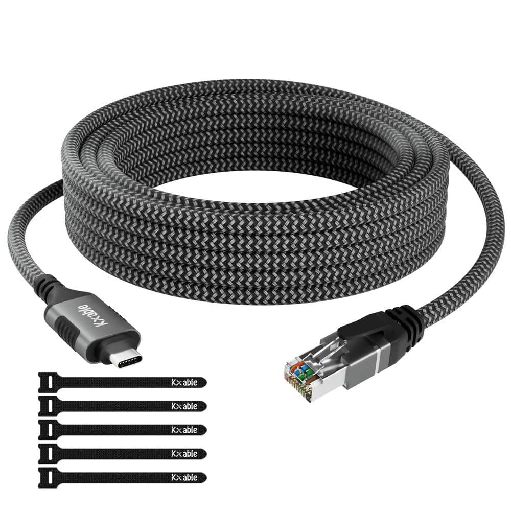 Premium Build 2 ft. USB-C to RJ45 Gigabit LAN Ethernet Cable Network Adapter Black with 5 Pieces Ties