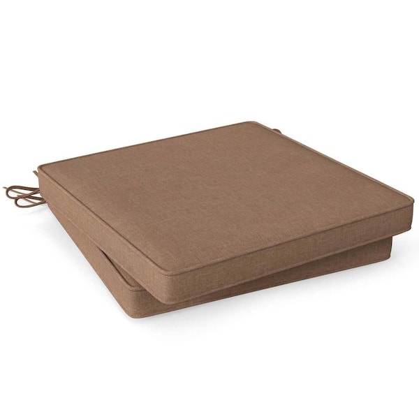 Brown Square Outdoor Chair Seat Cushion Waterproof Fade-Resistant Olefin Seat Cushions (2-Pack)
