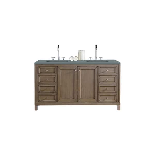 James Martin Vanities Chicago 60.0 in. W x 23.5 in. D x 33.8 in. H Bathroom Vanity in Whitewashed Walnut with Cala Blue Quartz Top