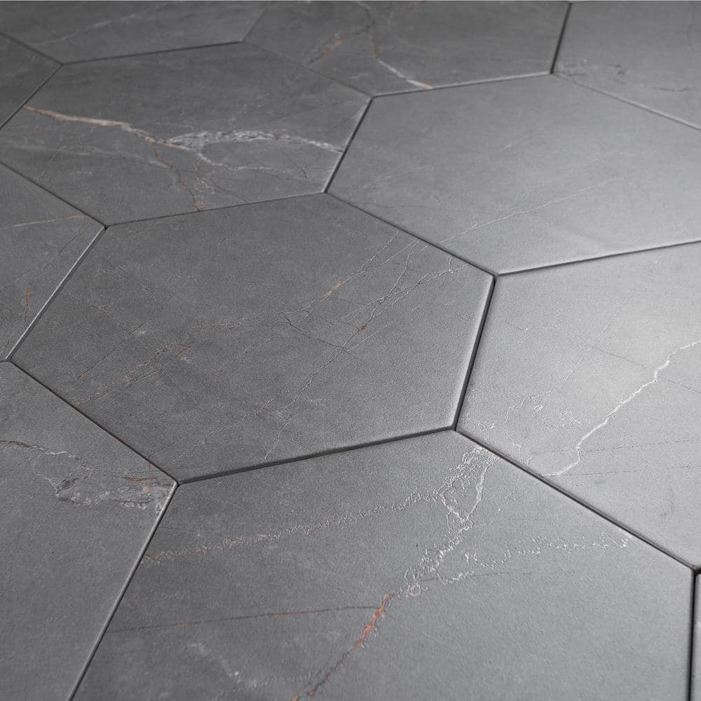 Elegance Dark Gray Hexagon Matte Porcelain Wall & Floor Tile