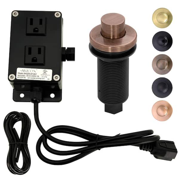 Akicon Garbage Disposal Air Switch Kit, Dual Outlet, Solid Brass Button, Antique Copper Long Button Air Switch - AK79003B