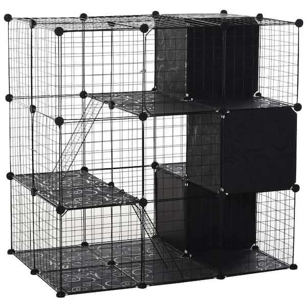 PawHut 41.25 in. L x 27.5 in. W x 41.25 in. H Pet Playpen Small Animal Cage 56 Panels WITH Doors, Ramps and Storage Shelf
