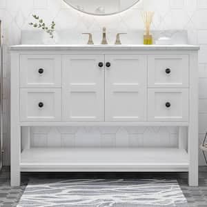 49 in. W x 22 in. D x 40 in. H Single Sink Freestanding Bath Vanity in White with White Marble Top and Storage Cabinet