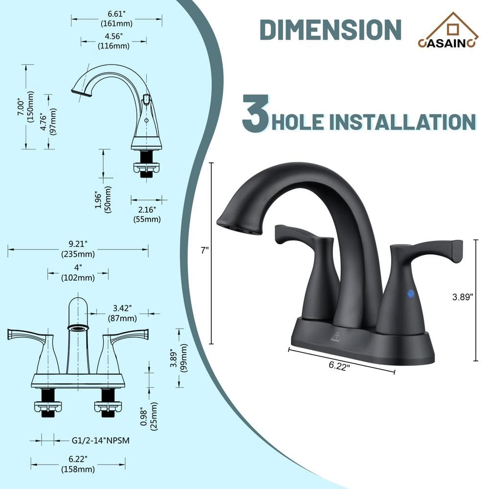 4-inch Centerset Bathroom Sink Faucet with Drain 1.2 GPM