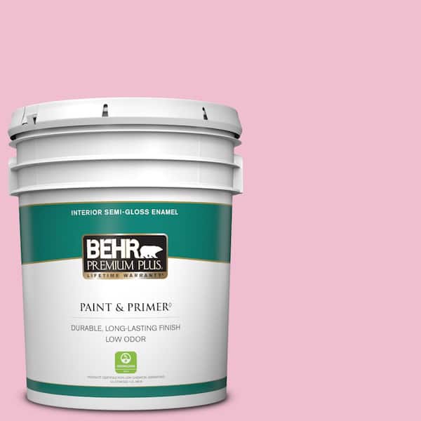 BEHR PREMIUM PLUS 5 gal. #100B-4 Pink Chintz Semi-Gloss Enamel Low Odor Interior Paint & Primer