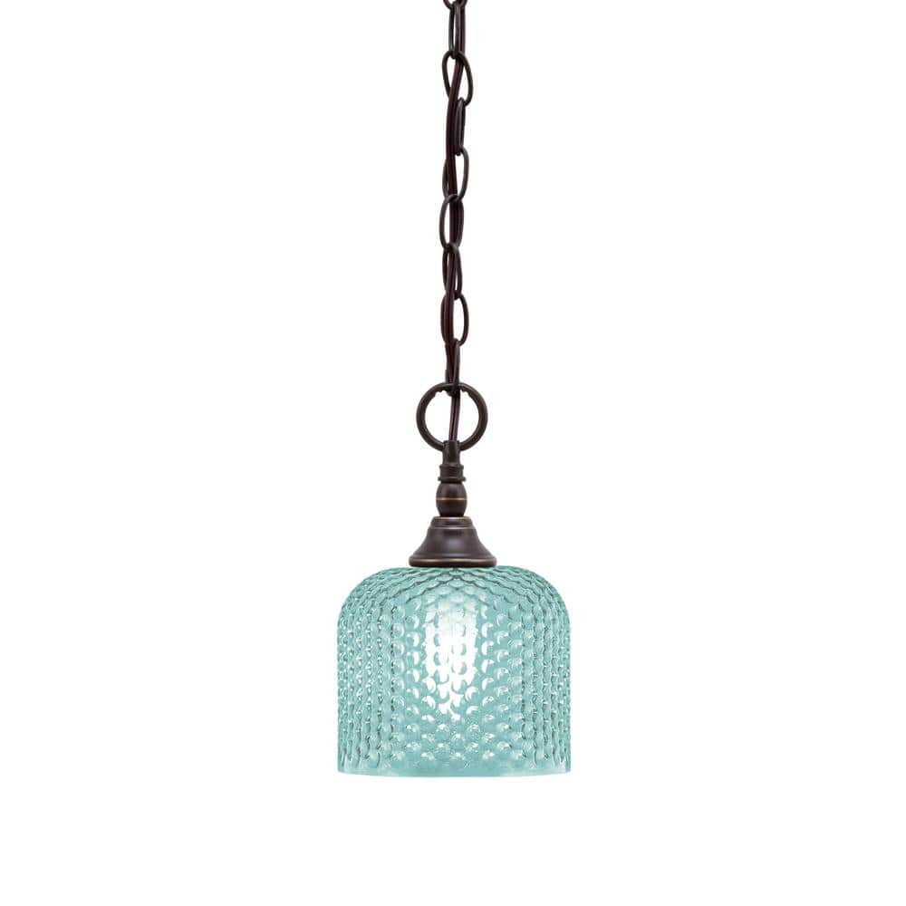 Elva 100-Watt 1_light Dark Granite Shaded Pendant Light with 6 in. Turquois