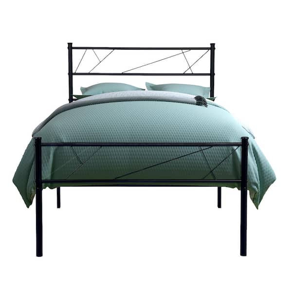 Twin Metal Bed Frame In Black Color, Teal Twin Bed Frame With Storage