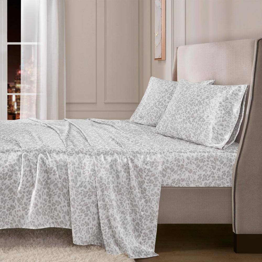 Twin Gray Leopard Satin Percale Sheet Set