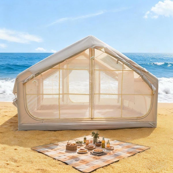 TEINIE 10 ft. x 7 ft. Beige Inflatable Camping Tent 4-Season