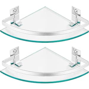 9.5 in. W x 3 in. D Silver Decorative Wall Shelf, Bathroom Glass Shelf