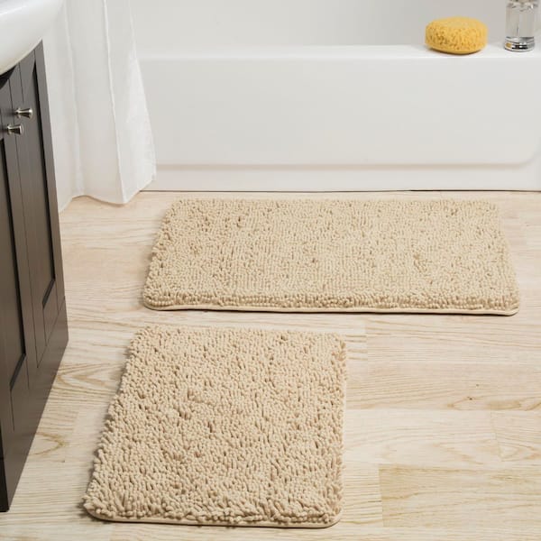 Shag Ivory 21 in. x 32 in. Memory Foam 2-Piece Bath Mat Set