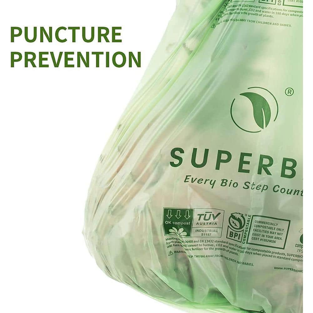 Eco-Friendly Green 13 Gallon Compostable Trash Bags with Handles