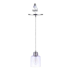 WHP 1-Light Recessed Light Conversion Kit Brushed Nickel Shaded Pendant Light with Modern Cylinder Clear Glass Shade