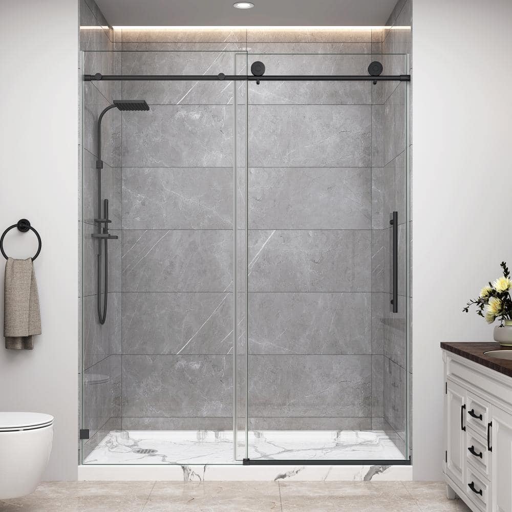 55-60 in. W x 76 in. H Frameless Sliding Shower Door in Matte Black with 5/16 in. Clear Glass and Soft-Close price history on PriceWatchPro