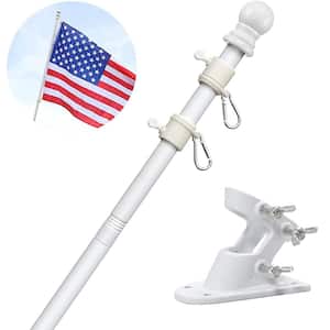 5 ft. Stainless Steel Tangle Free Flagpole for House with Holder Bracket, White