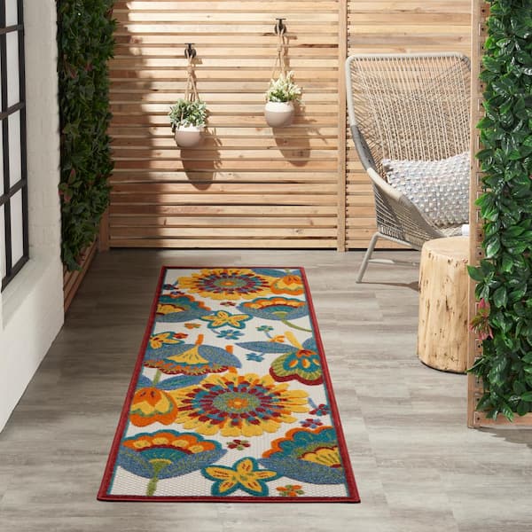 Aloha Multicolor 2 ft. x 6 ft. Kitchen Runner Floral Contemporary Indoor/Outdoor Patio Area Rug