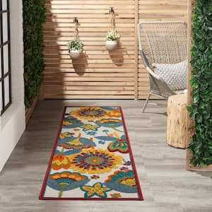 Aloha Multicolor 2 ft. x 8 ft. Kitchen Runner Floral Contemporary Indoor/Outdoor Patio Area Rug