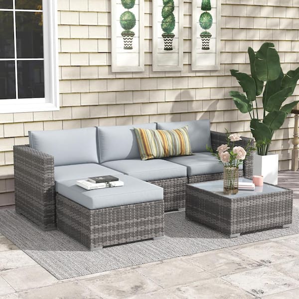 低価格 Wicker 5-Piece Freestyle Outdoor Patio Conversation テーブル・チェア・ハンモック